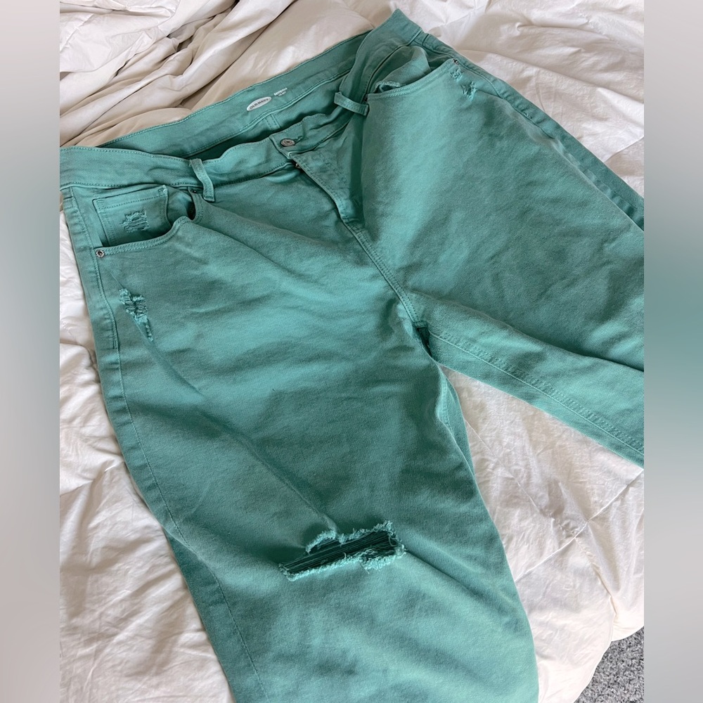 Old Navy 16 stretch cropped boyfriend fit loose mid-rise teal jeans
